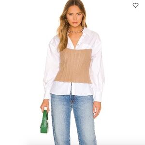 LPA Revolve Maddalena Corset Top Boned Bodice Button Back Tan L